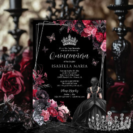 Gotham Rosa Red & Black Moody Blommigtar Quinceañe Inbjudningar