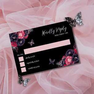 Gotham Rosa Red & Black Moody Quinceañera OSA Inbjudningar