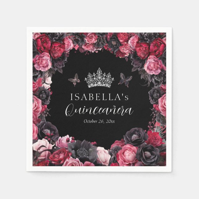 Gotham Rosa Red & Black Moody Quinceañera Pappersservett (Framsidan)