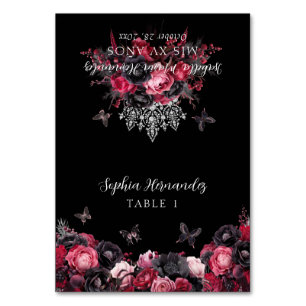 Gotham Rosa Red Black Moody Quinceañera Place Card Bordsnummer