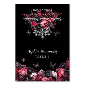 Gotham Rosa Red Black Moody Quinceañera Place Card Bordsnummer