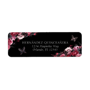 Gotham Rosa Red & Black Moody Quinceañera Returadress Etikett