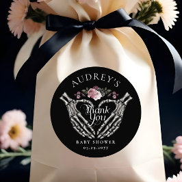 Gotham Skeleton Händer Heart Baby Shower Tack Runt Klistermärke