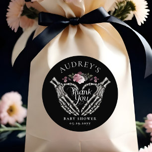 Gotham Skeleton Händer Heart Baby Shower Tack Runt Klistermärke