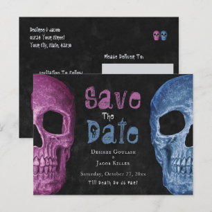 Gotham Skull Rosa Blue Spara datum Meddelande Vykort