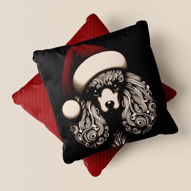 Gotham Vintage Stil jul Pudel Kudde (Gothic Vintage Style Christmas Poodle Throw Pillow - Front & Back View)