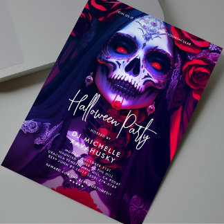 Gotham Vuxen Halloween fest Red Lila Dam Skull Inbjudningar