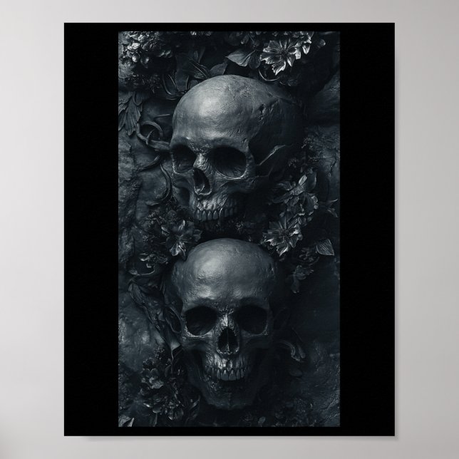 Gothic Aesthetic Grunge Skull Art Botaniska Edgy Poster (Framsidan)