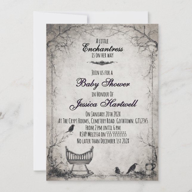 Gothic Alternative Girl Baby Shower Invitation Inbjudningar (Framsida)
