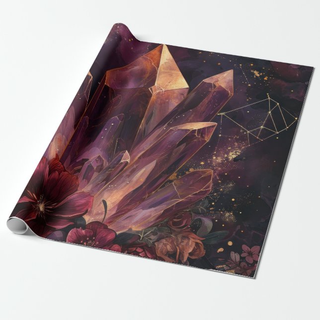 Gothic ametist blomgalaxmönster presentpapper (Utrullad)