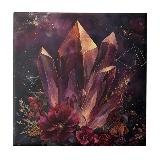 Gothic ametist blommande galaxmönster kakelplatta (Framsidan)