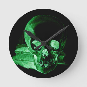 Gothic ändrade Ljust grönt vintage Skull Rund Klocka