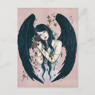 Gothic Angel Decay Wither Flowers Rosa Postcard Vykort