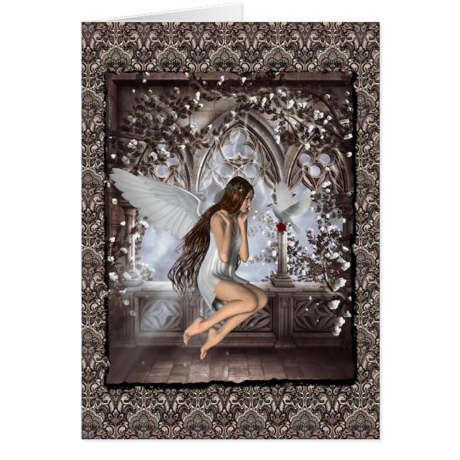 Gothic Angel och Hennes Dove Hälsningskort (Framsidan)
