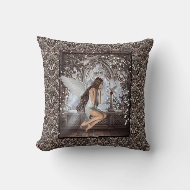 Gothic Angel och Hennes Dove Kudde (Framsida)