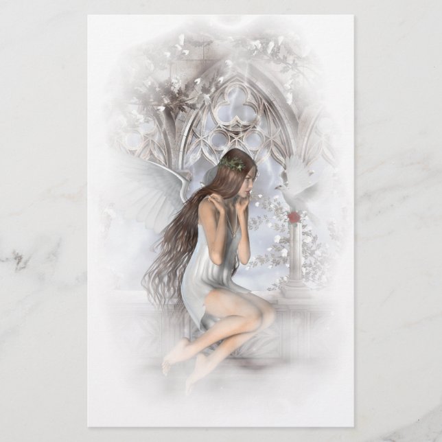 Gothic Angel och Hennes Dove Vignette Brevpapper (Framsida)