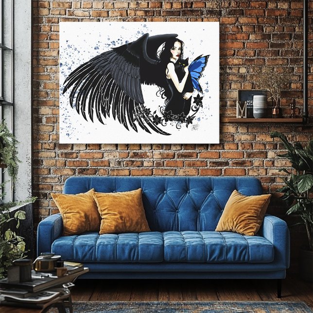 Gothic Angel Vingar Black Cat Canvastryck (Skapare uppladdad)