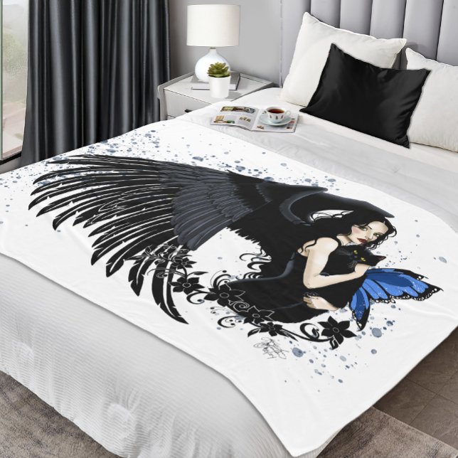 Gothic Angel Vingar Black Cat Fleecefilt (Skapare uppladdad)