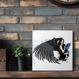 Gothic Angel Vingar Black Cat Kakelplatta