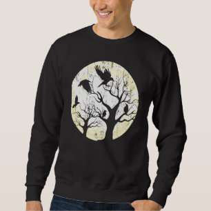 Gothic Animal Forest Bird Raven Creepy Night Moonl Lång Ärmad Tröja