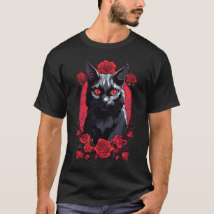 Gothic Animal Porträtt Svart katt T Shirt