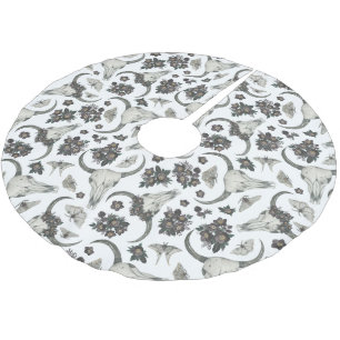 Gothic Animal Skull med blommor Mönster Julgransmatta Borstad Polyester