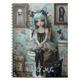 Gothic Anime Fairy & Cat in Bathroom Personlig Anteckningsbok