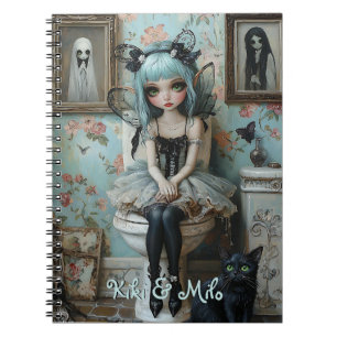 Gothic Anime Fairy & Cat in Bathroom Personlig Anteckningsbok