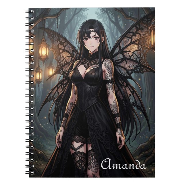 Gothic Anime Fairy Girl in Enchanted Forest Anteckningsbok (Framsidan)
