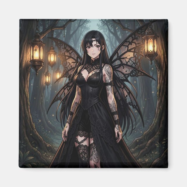 Gothic Anime Fairy Girl in Enchanted Forest Magnet (Framsidan)