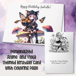 Gothic Anime Girl med Viola på Mushroom Birthday Kort