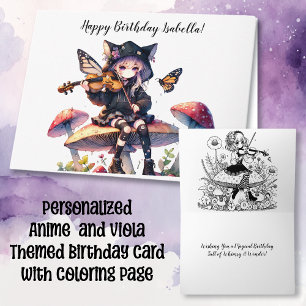 Gothic Anime Girl med Viola på Mushroom Birthday Kort