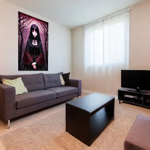 Gothic Anime, svart klänning AI Art Poster