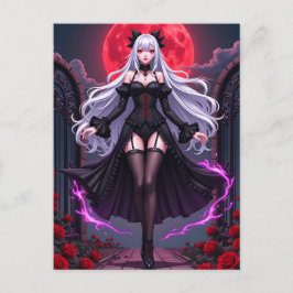 Gothic Anime Vampire Princess Red Måne Halloween Helg Vykort