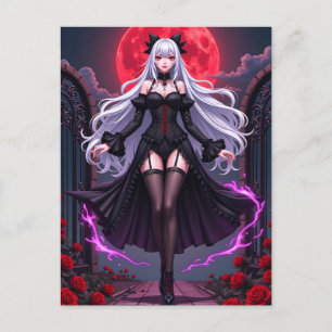 Gothic Anime Vampire Princess Red Måne Halloween Helg Vykort