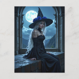 Gothic Anime Witch Blue Ro Moonlit Halloween Helg Vykort