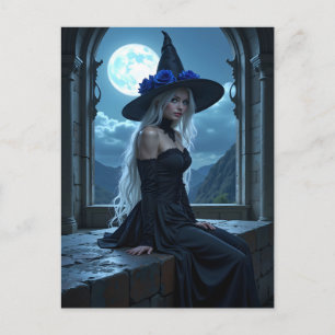 Gothic Anime Witch Blue Ro Moonlit Halloween Helg Vykort