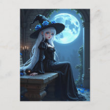 Gothic Anime Witch Fullt Blue Måne Halloween