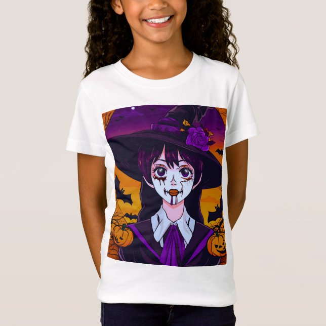 Gothic Anime Witch Halloween Art T Shirt (Framsida)