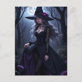 Gothic Anime Witch Lila Ro Moonlit Halloween Helg Vykort