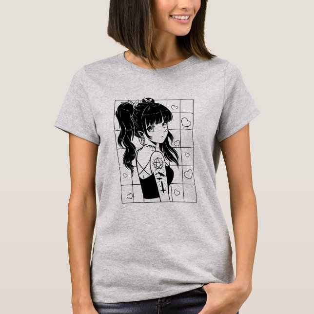 Gothic Anime Woman T Shirt (Framsida)