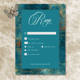 Gothic Antique Teal Guld Damask Wedding OSA Kort