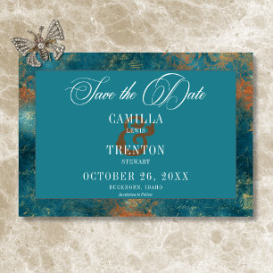 Gothic Antique Teal Guld Damask Wedding Spara Datumet