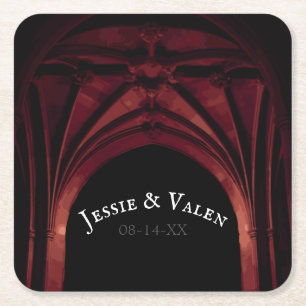 Gothic Arch Bröllop Mörk Red Underlägg Papper Kvadrat