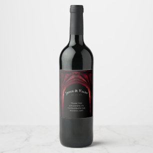 Gothic Arch Bröllop Mörk Red Vinflaska Etikett
