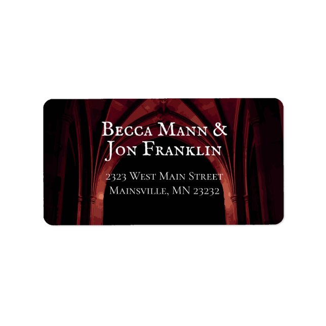 Gothic Arch Elegant bröllop Mörk Black Red Adressetikett (Framsidan)