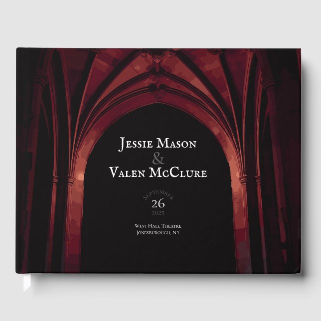Gothic Arch Elegant bröllop Mörk Black Red Gästböcker (Framsida)