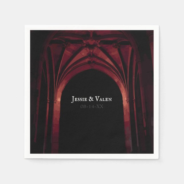 Gothic Arch Elegant bröllop Mörk Black Red Pappersservett (Framsidan)