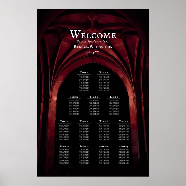 Gothic Arch Elegant bröllop Mörk Black Red Poster (Framsidan)