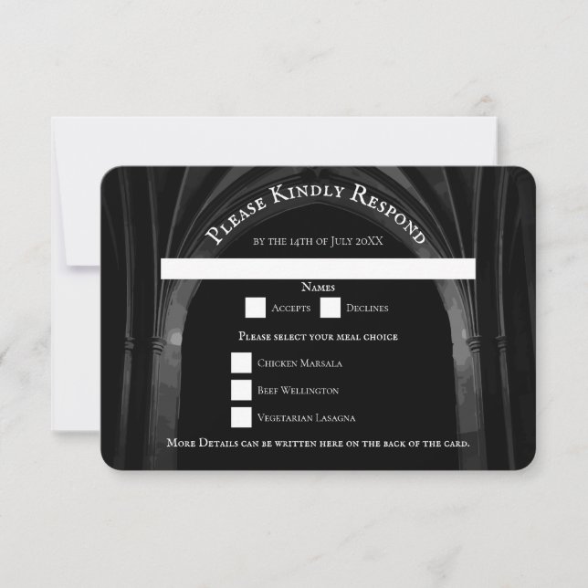 Gothic Arch Elegant bröllop Mörk Black & White Inbjudningar (Framsida)